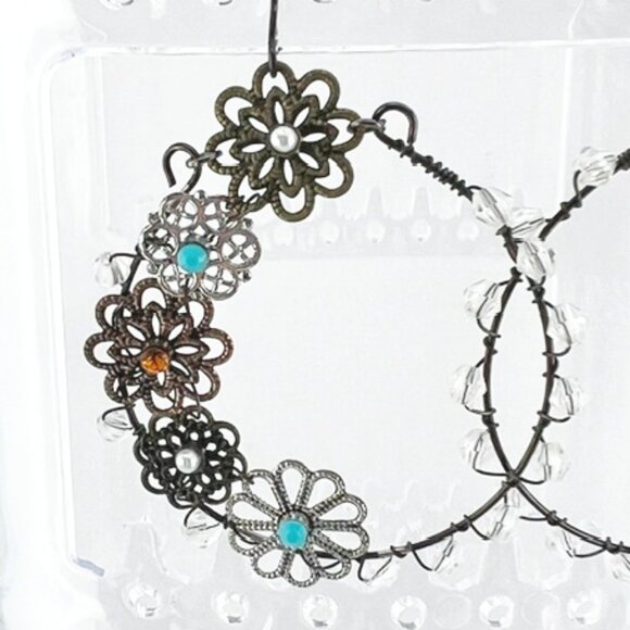 Florals on a Hoop Drop Earrings, various metal tones - Picture 2 of 2